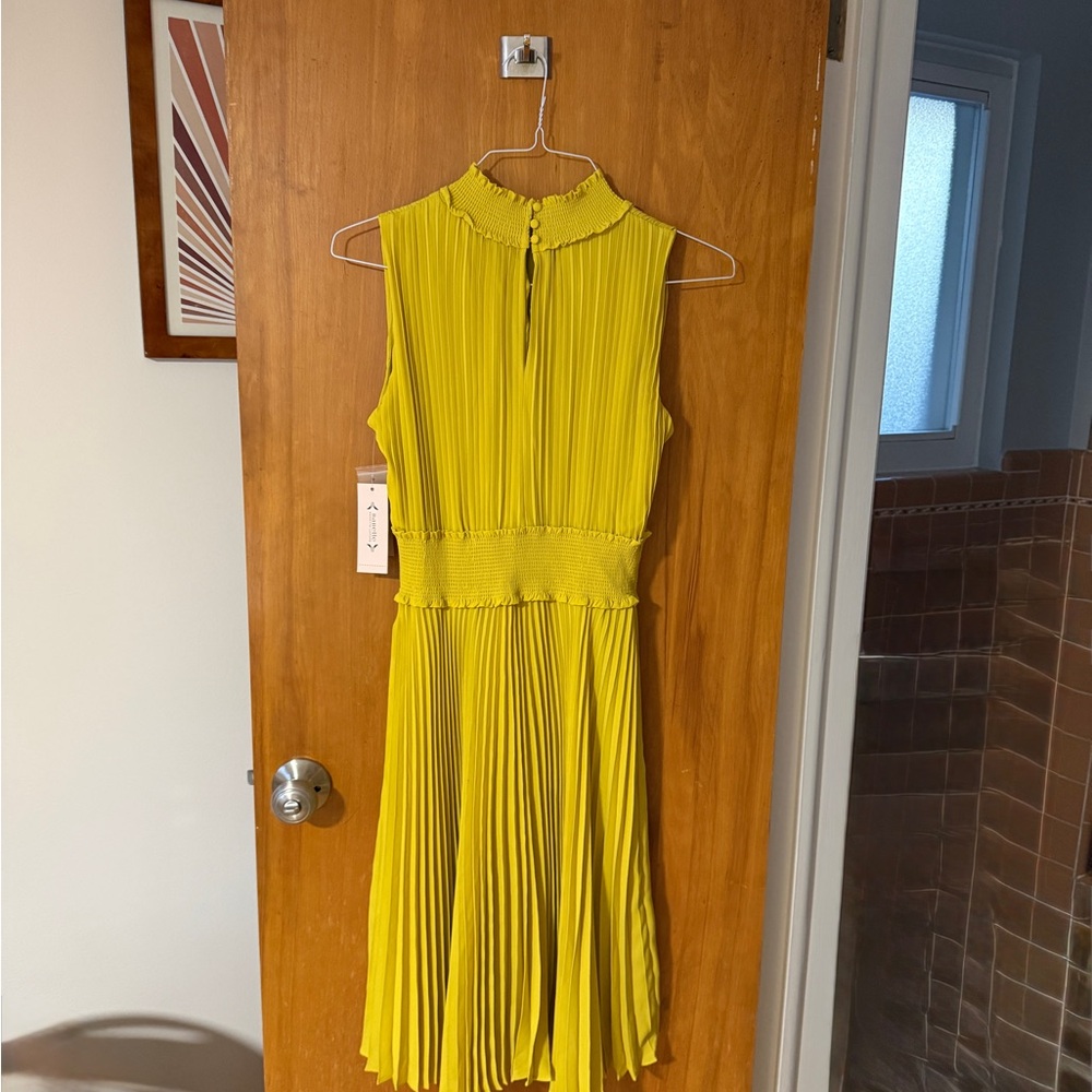 Chartreuse Pleated Sleeveless Dress